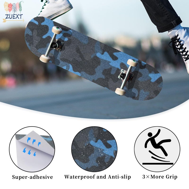 ZUEXT 9" x 33" Camo Skateboard Grip Tape Sheets 2 Pack, Bubble Free Waterproof Green Camouflage Scooter Grip Tape, Longboard Griptape, Sandpaper for Rollerboard Stairs Pedal Wheelchair Steps(84x23cm) - Image 3